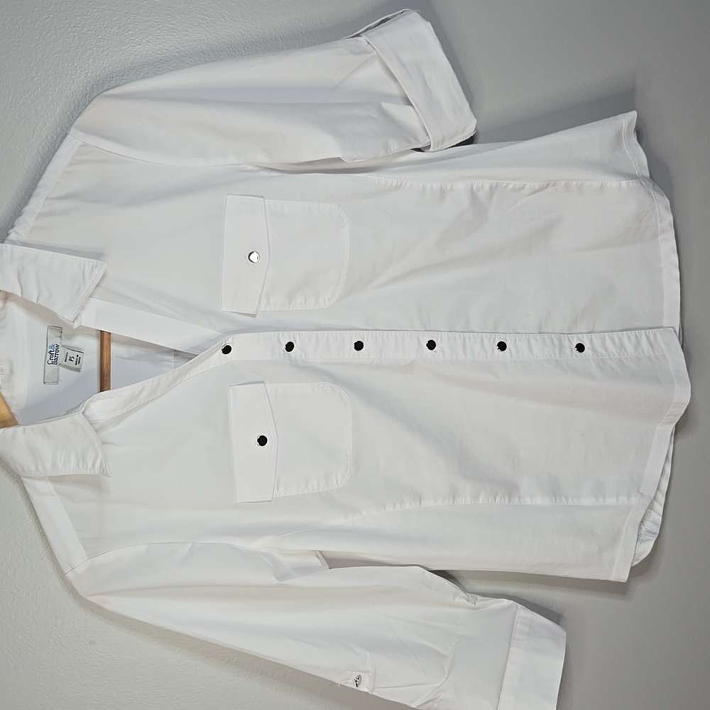 Croft & Barrow Small Petite White Cotton Button Down 3/4 Sleeve Shirt